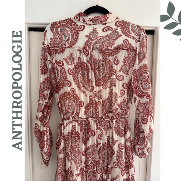 Anthropologie Aleah Allaire Paisley Maxi Dress Ivory Terracotta Paisley Size 1X - Picture 9 of 13